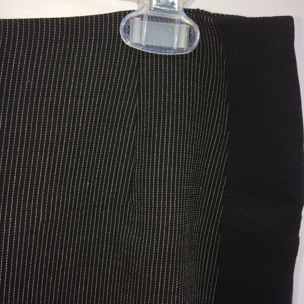 Akris Pinestriped Knee Length Pencil Skirt with Solid Black Side Panels - Picture 6 of 11